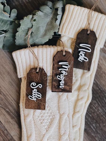 Knitted Christmas Stocking with Wooden Tag