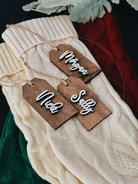 Knitted Christmas Stocking with Wooden Tag