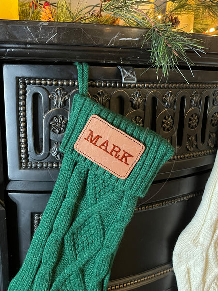Knitted Christmas Stocking with Leather Patch