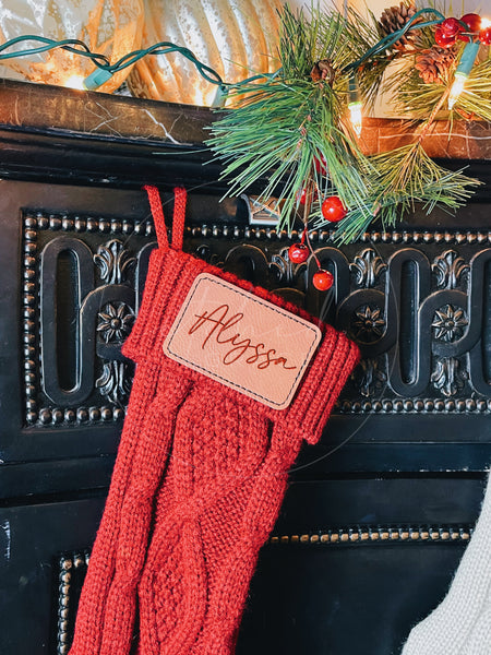 Knitted Christmas Stocking with Leather Patch