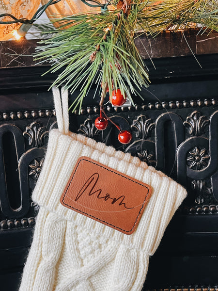 Knitted Christmas Stocking with Leather Patch