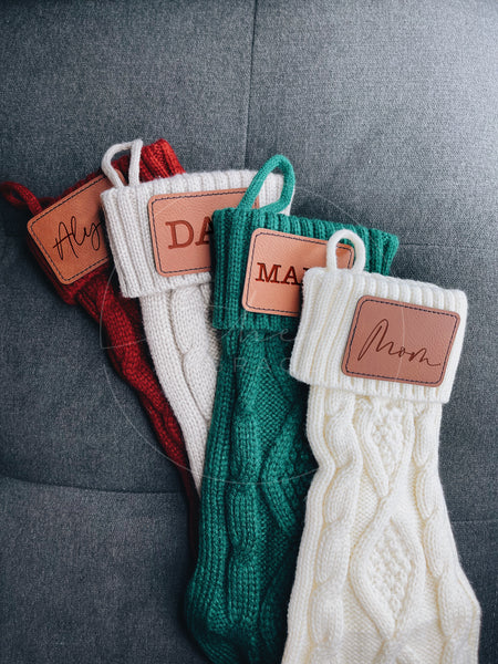 Knitted Christmas Stocking with Leather Patch