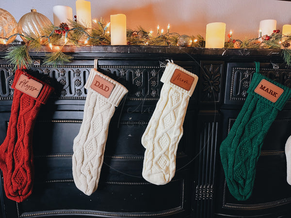Knitted Christmas Stocking with Leather Patch